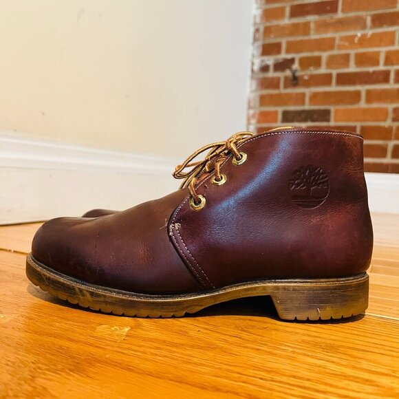 VTG Timberland USA Brown Leather ankle Boots Sherpa Lined Oil Resistant Women's - Picture 8 of 16